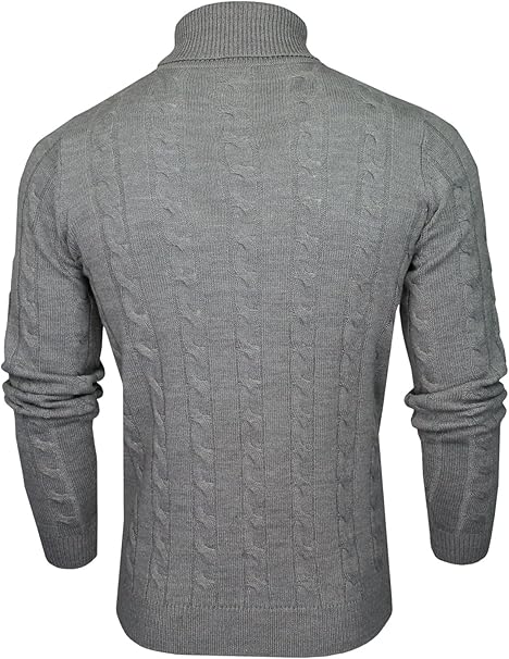 Men's Roll Neck Cable Knit Jumper – Fold-Over Polo Neck