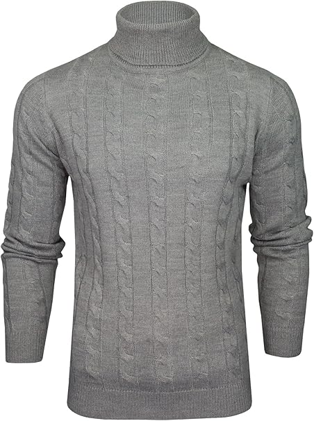 Men's Roll Neck Cable Knit Jumper – Fold-Over Polo Neck
