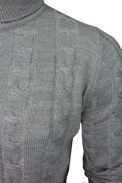 Men's Roll Neck Cable Knit Jumper – Fold-Over Polo Neck