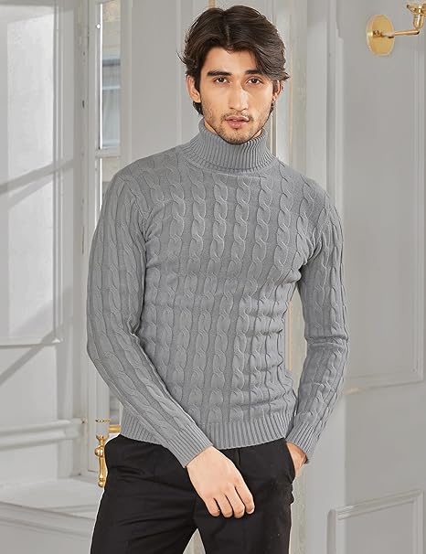 Mens Turtleneck Jumper Cable Knitted Sweater