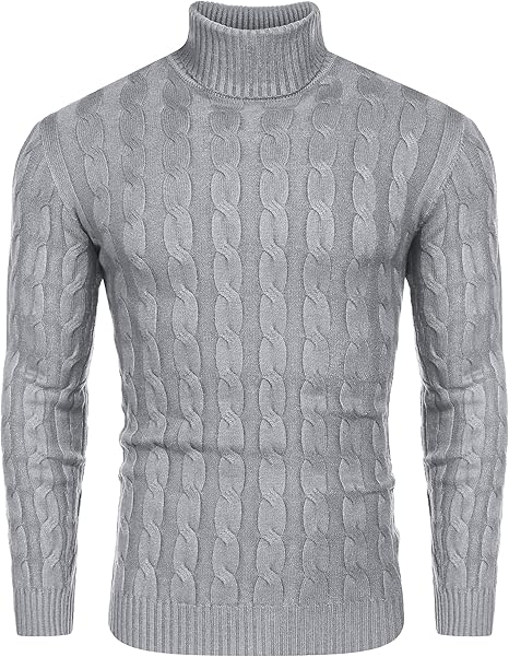 Mens Turtleneck Jumper Cable Knitted Sweater
